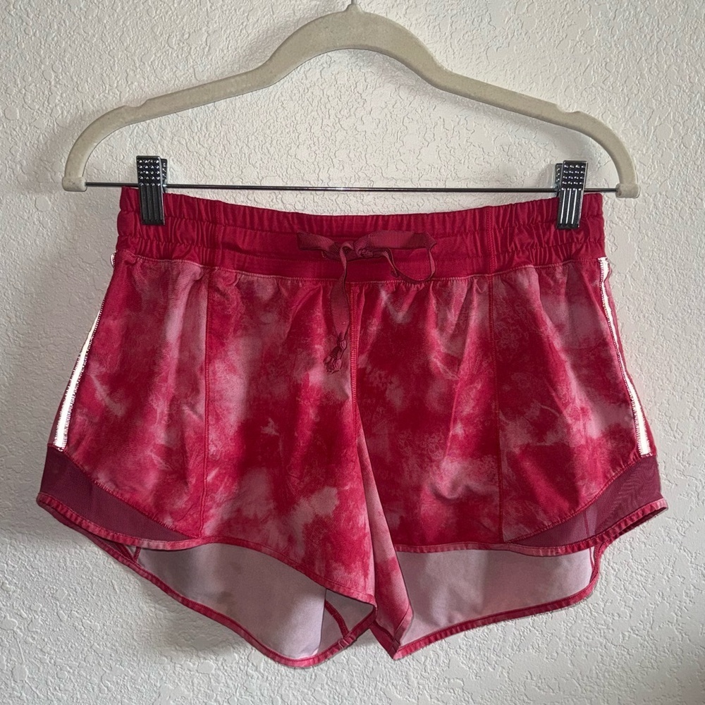 Lululemon Pink Hotty Hot Reflective Accent Mesh Detail Tie Waist Active Shorts 6 - Picture 2 of 6